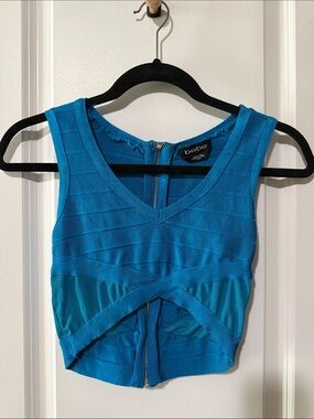 bebe Turquoise Blue Cropped Bandage Tank Top